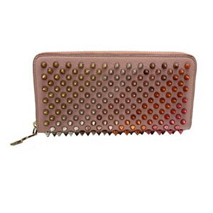 Christian Louboutin Panettone Wallet Spiked Calfskin Pink Zip Long
